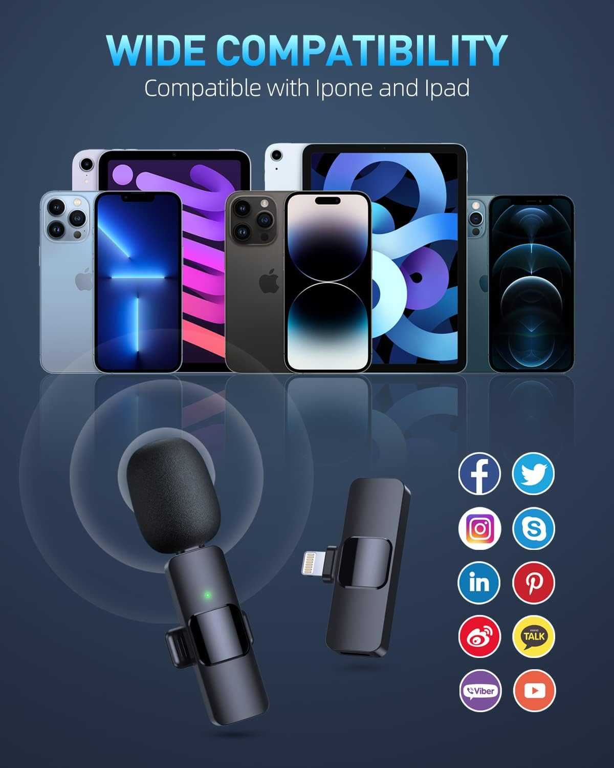 Wireless Lavalier Microphone for iPhone Type-C and Android.